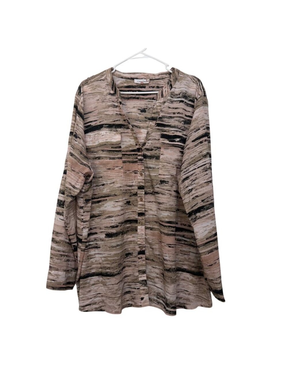 Calvin Klein Womens Button-Down Blouse Size 3X Abstract Print Roll Tap Sleeve